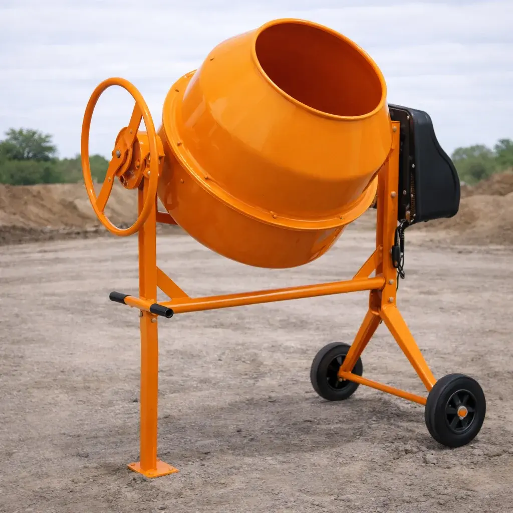 Portable concrete mixer with drum