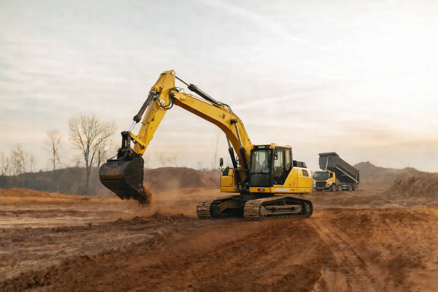 Tracked excavator working on a job site