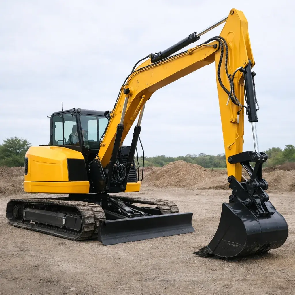 Large excavator moving earth at a work site