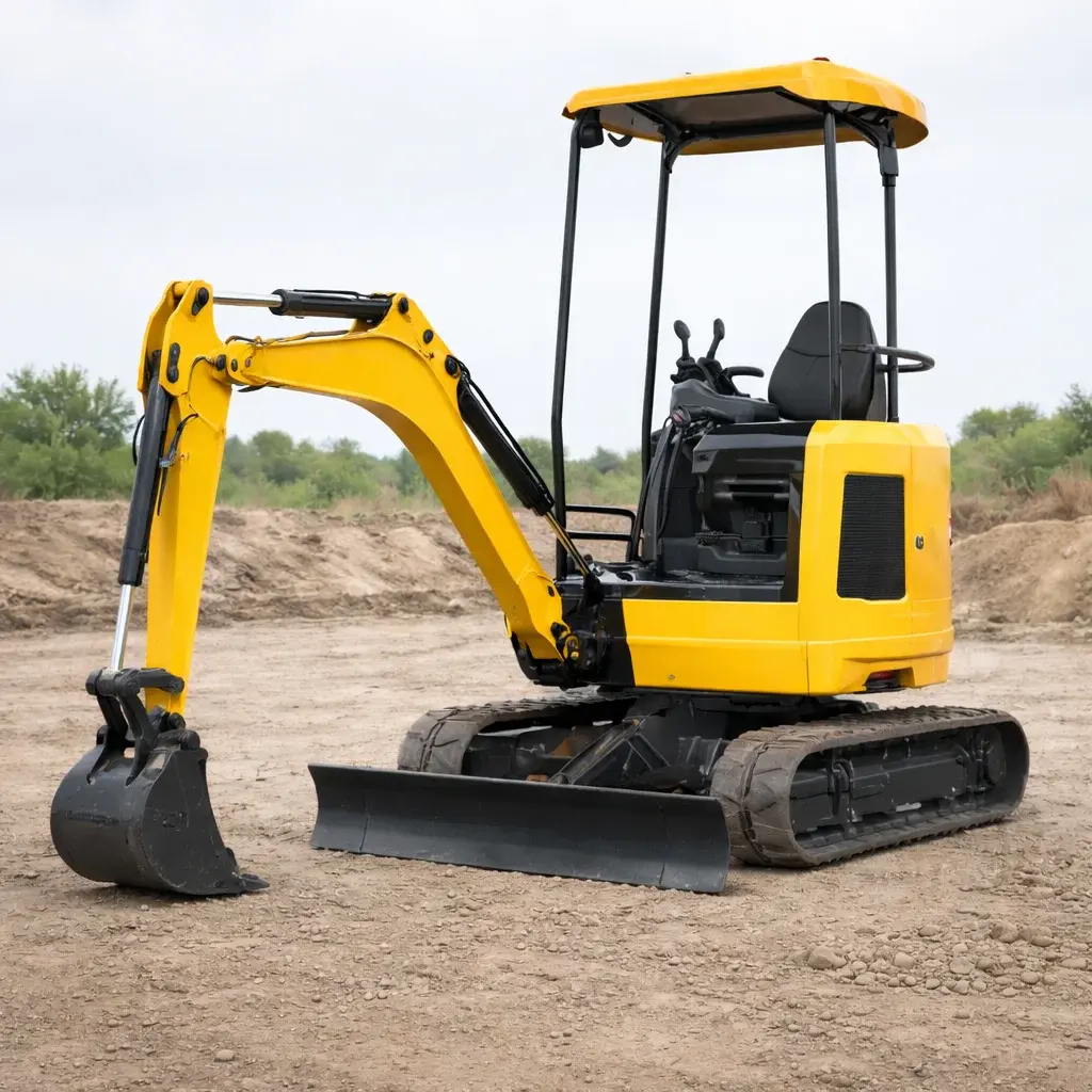 Mini excavator at a residential job site