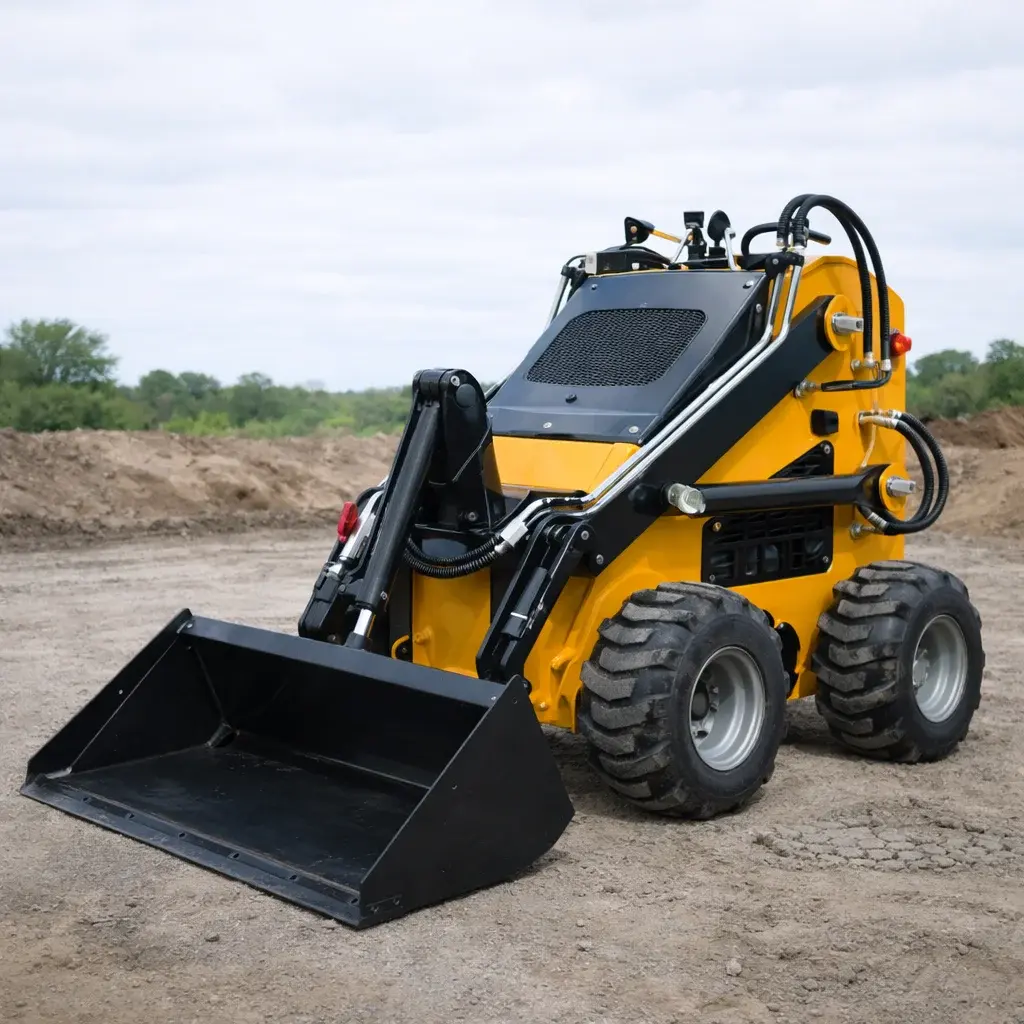 Ride-behind skid steer mini loader