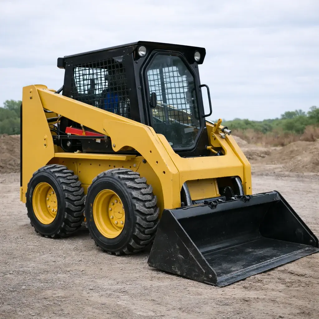 Wheeled skid steer loader on site